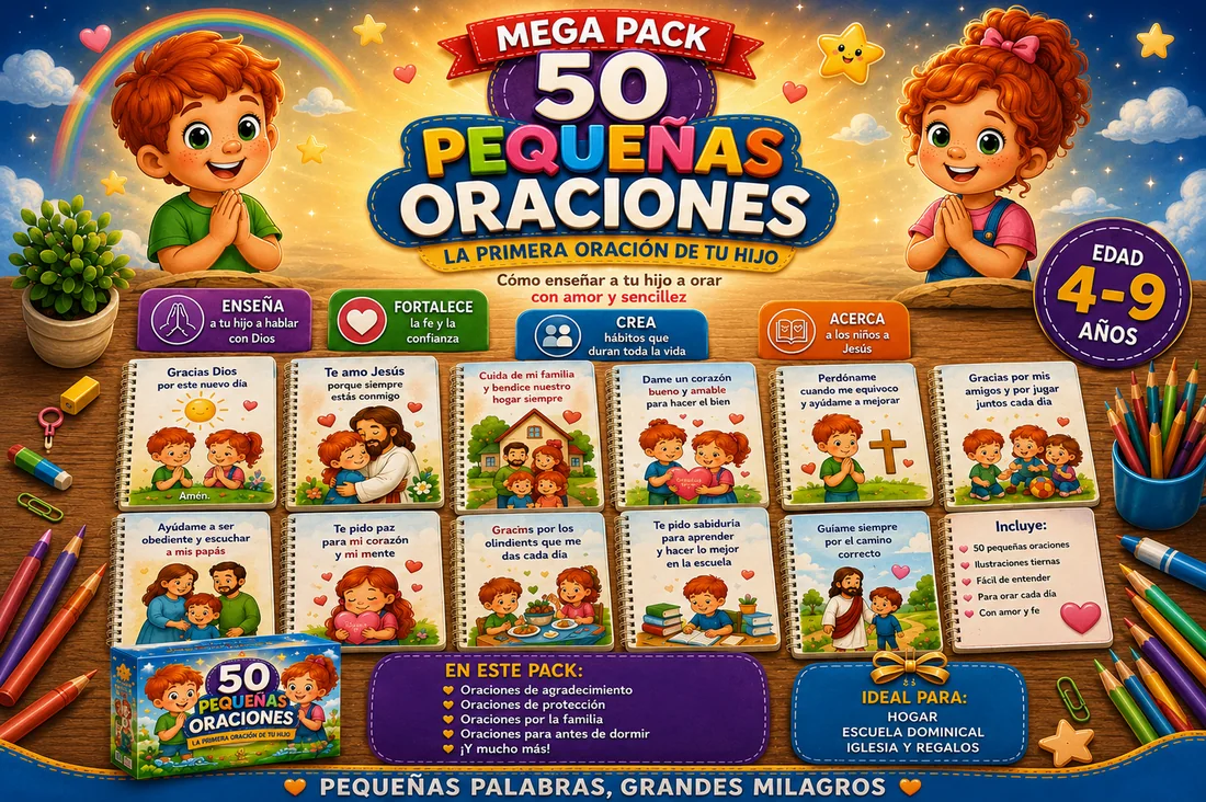 Mega Pack 50 Pequeñas Oraciones: la primera oración de tu hijo, para niños de 4 a 9 años.